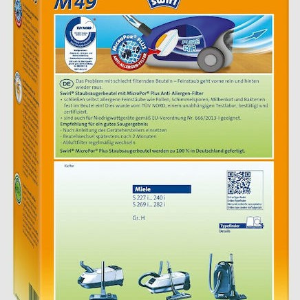 Swirl M49 Σακούλες Σκούπας 4τμχ Συμβατή με Σκούπα Miele