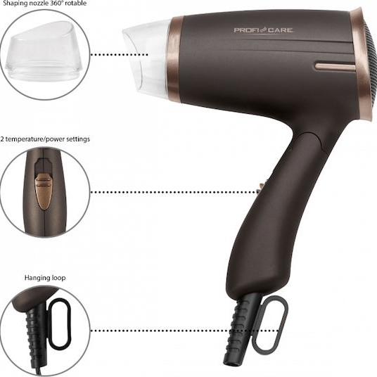 ProfiCare PC-HT3009 Brown Πιστολάκι Μαλλιών Ταξιδίου 1400W