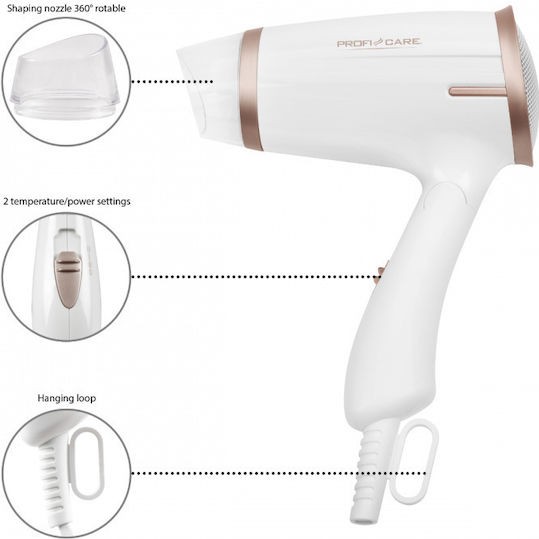 ProfiCare PC-HT3009 White Πιστολάκι Μαλλιών Ταξιδίου 1400W