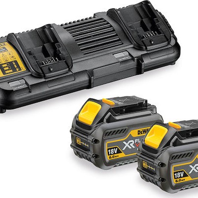 Dewalt Σετ 2 Μπαταριών Εργαλείου Λιθίου 18V Χωρητικότητας 6Ah με Φορτιστή Διπλός