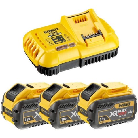 Dewalt Σετ 3 Μπαταριών Εργαλείου Λιθίου 18V Χωρητικότητας 9Ah με Φορτιστή