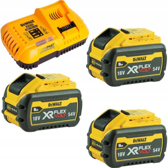 Dewalt Σετ 3 Μπαταριών Εργαλείου Λιθίου 18V Χωρητικότητας 9Ah με Φορτιστή