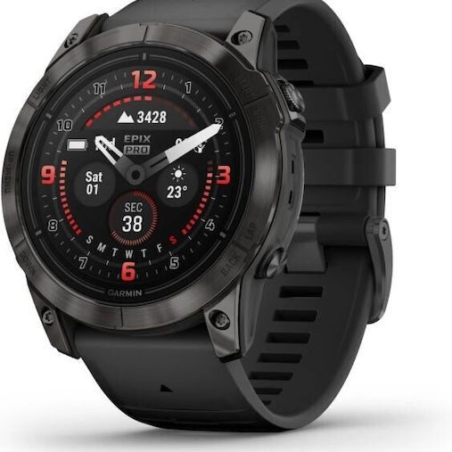 Garmin Fenix E Stainless Steel 47mm Αδιάβροχο Smartwatch με Παλμογράφο (Slate Grey Steel with Black Silicone Band)