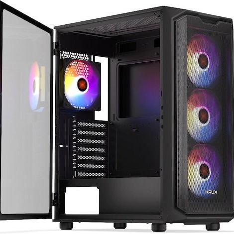 Krux Orona Gaming Midi Tower Κουτί Υπολογιστή με Πλαϊνό Παράθυρο Μαύρο