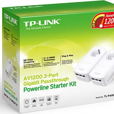 TP-LINK TL-PA8030P KIT v1 Powerline Διπλό για Ενσύρματη Σύνδεση με Passthrough Πρίζα και 3 Θύρες Gigabit Ethernet