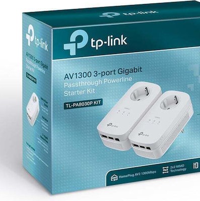 TP-LINK TL-PA8030P KIT v1 Powerline Διπλό για Ενσύρματη Σύνδεση με Passthrough Πρίζα και 3 Θύρες Gigabit Ethernet
