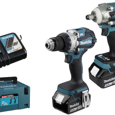 Makita Σετ Δραπανοκατσάβιδο & Μπουλονόκλειδο με 2 Μπαταρίες 5Ah