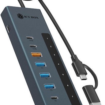 Icy Box Hub 9 Θυρών με σύνδεση USB-A Γκρι