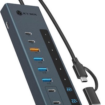 Icy Box USB 3.2 Hub 11 Θυρών με σύνδεση USB-A Γκρι