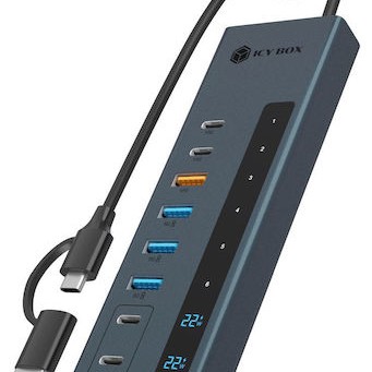 Icy Box USB 3.2 Hub 11 Θυρών με σύνδεση USB-A Γκρι