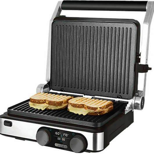 Cecotec Rock’n Grill Dual Επιτραπέζια Ηλεκτρική Ψησταριά Αλουμινίου Αυλακωτής Πλάκας 2000W με Καπάκι και Ρυθμιζόμενο Θερμοστάστη