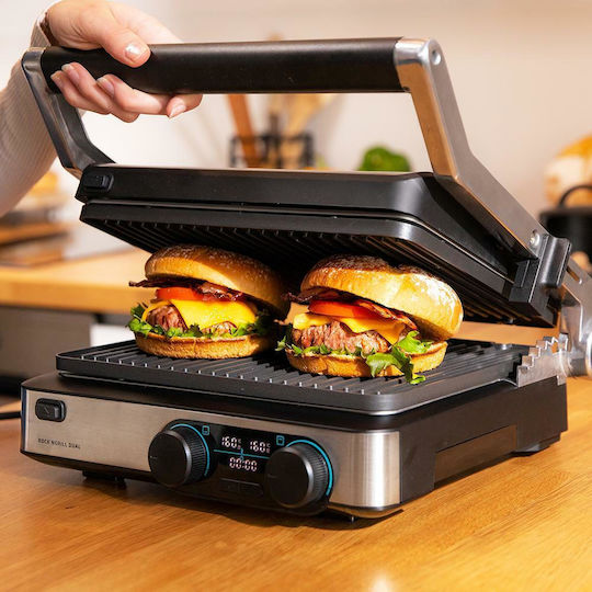 Cecotec Rock’n Grill Dual Επιτραπέζια Ηλεκτρική Ψησταριά Αλουμινίου Αυλακωτής Πλάκας 2000W με Καπάκι και Ρυθμιζόμενο Θερμοστάστη