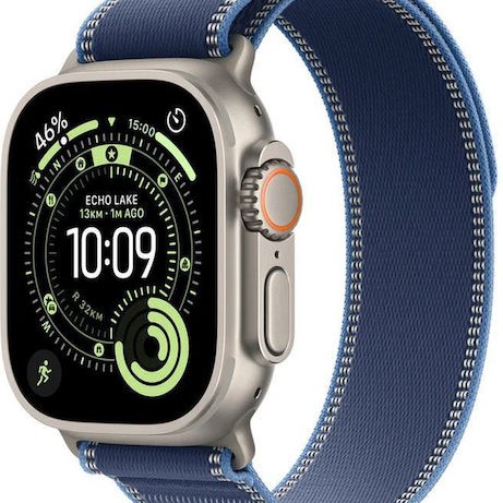 Apple Watch Ultra 3 Titanium 49mm Αδιάβροχο με eSIM και Παλμογράφο (Natural Titanium Case with Blue/Bright Blue Trail Loop - S/M)