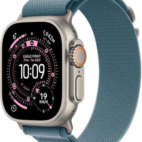 Apple Watch Ultra 3 Titanium 49mm Αδιάβροχο με eSIM και Παλμογράφο (Natural Titanium Case with Light Blue Alpine Loop - Large)