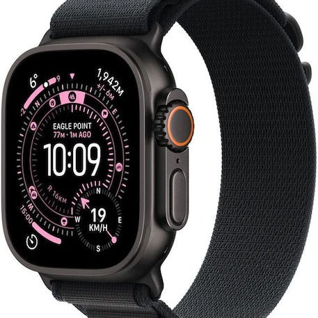 Apple Watch Ultra 3 Titanium 49mm Αδιάβροχο με eSIM και Παλμογράφο (Black Titanium Case with Black Alpine Loop - Small)
