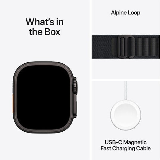 Apple Watch Ultra 3 Titanium 49mm Αδιάβροχο με eSIM και Παλμογράφο (Black Titanium Case with Black Alpine Loop - Small)
