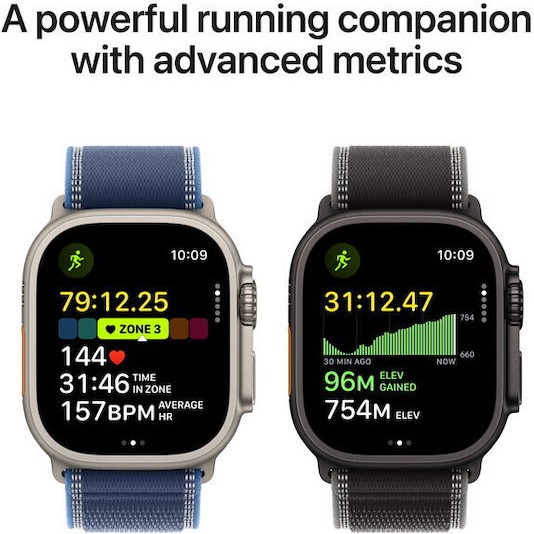 Apple Watch Ultra 3 Titanium 49mm Αδιάβροχο με eSIM και Παλμογράφο (Black Titanium Case with Black Alpine Loop - Large)