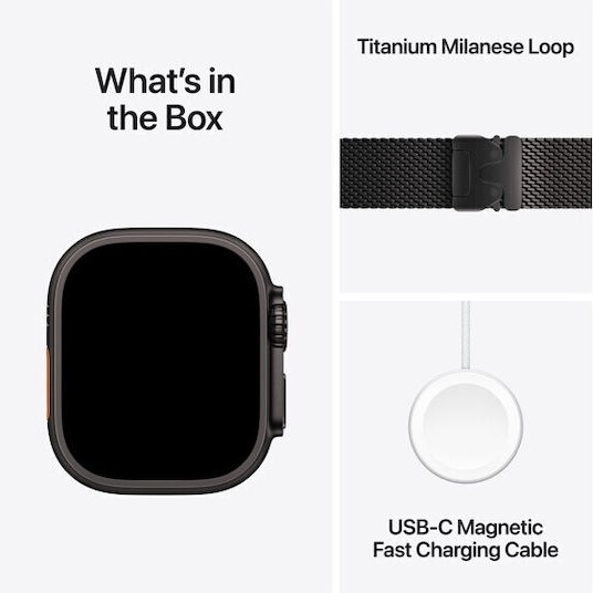 Apple Watch Ultra 3 Titanium 49mm Αδιάβροχο με eSIM και Παλμογράφο (Black Titanium Case with Black Titanium Milanese Loop - Large)