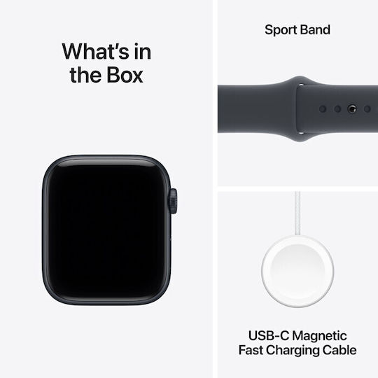 Apple Watch SE 3 Aluminium 44mm Αδιάβροχο με Παλμογράφο (Midnight Aluminium Case with Midnight Sport Band - S/M)