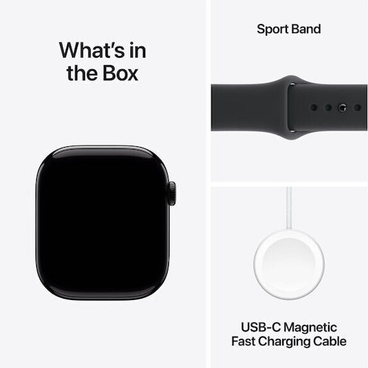 Apple Watch Series 11 Aluminium 42mm Αδιάβροχο με Παλμογράφο (Jet Black Aluminium Case with Black Sport Band - S/M)