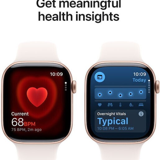 Apple Watch Series 11 Aluminium 46mm Αδιάβροχο με Παλμογράφο (Rose Gold Aluminium Case with Light Blush Sport Band - M/L)