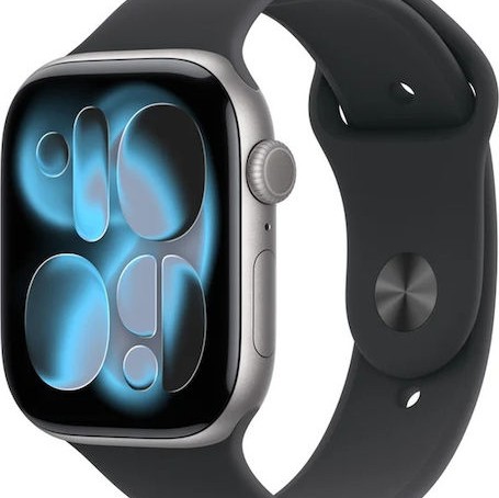 Apple Watch Series 11 Aluminium 46mm Αδιάβροχο με Παλμογράφο (Grey Aluminium Case with Black Sport Band - M/L)