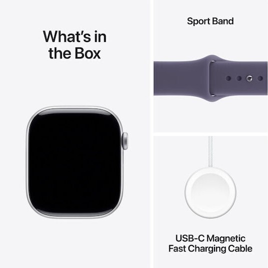 Apple Watch Series 11 Aluminium 46mm Αδιάβροχο με Παλμογράφο (Silver Aluminium Case with Purple Fog Sport Band - M/L)