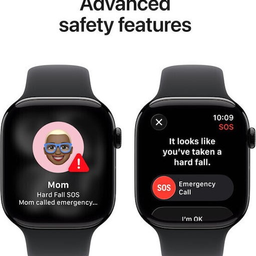 Apple Watch Series 11 Cellular Aluminium 42mm Αδιάβροχο με eSIM και Παλμογράφο (Jet Black Aluminium Case with Black Sport Band - S/M)