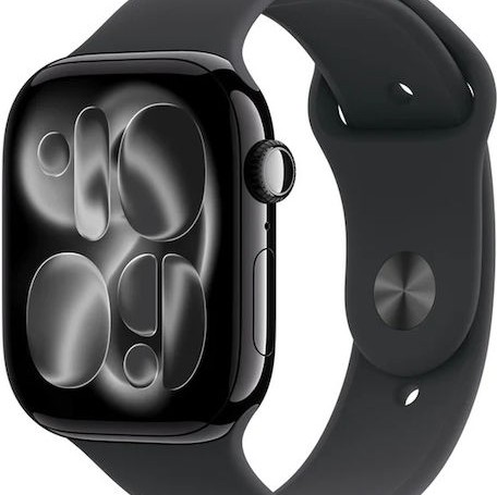 Apple Watch Series 11 Cellular Aluminium 46mm Αδιάβροχο με eSIM και Παλμογράφο (Jet Black Aluminium Case with Black Sport Band - M/L)