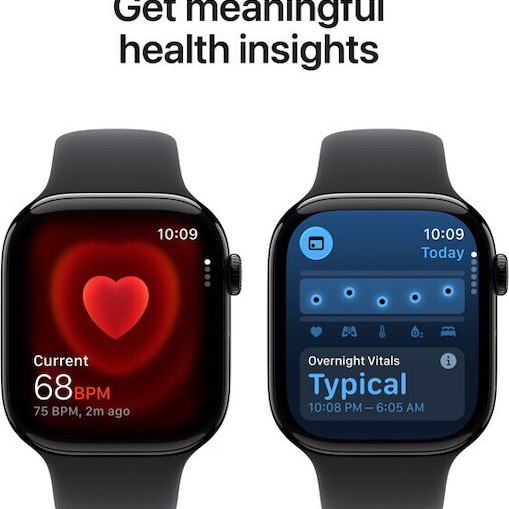 Apple Watch Series 11 Cellular Aluminium 46mm Αδιάβροχο με eSIM και Παλμογράφο (Jet Black Aluminium Case with Black Sport Band - M/L)