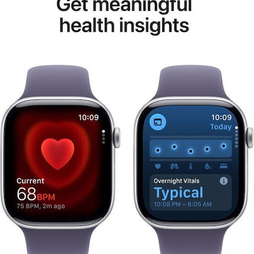 Apple Watch Series 11 Cellular Aluminium 46mm Αδιάβροχο με eSIM και Παλμογράφο (Silver Aluminium Case with Purple Fog Sport Band - M/L)