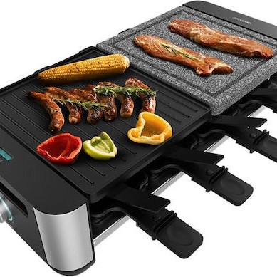 Cecotec Cheese&grill 16000 Inox Mixgrill Επιτραπέζια Ηλεκτρική Ψησταριά Raclette Αλουμινίου Σχάρας 1400W Ανοξείδωτη με Ρυθμιζόμενο Θερμοστάστη 22x20εκ.