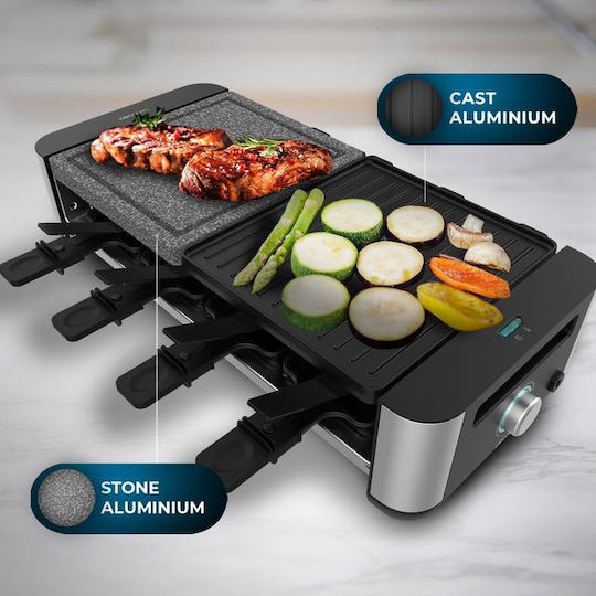 Cecotec Cheese&grill 16000 Inox Mixgrill Επιτραπέζια Ηλεκτρική Ψησταριά Raclette Αλουμινίου Σχάρας 1400W Ανοξείδωτη με Ρυθμιζόμενο Θερμοστάστη 22x20εκ.