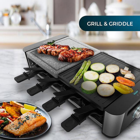 Cecotec Cheese&grill 16000 Inox Mixgrill Επιτραπέζια Ηλεκτρική Ψησταριά Raclette Αλουμινίου Σχάρας 1400W Ανοξείδωτη με Ρυθμιζόμενο Θερμοστάστη 22x20εκ.