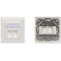 Digitus Μετώπη Πρίζας Δικτύου-Τηλεφώνου Πρόσοψη Πρίζας Διπλή 80x80mm Χωρίς Keystone σε Λευκό Χρώμα DN-93801-1