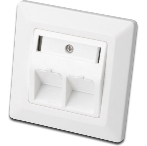 Digitus Μετώπη Πρίζας Δικτύου-Τηλεφώνου Πρόσοψη Πρίζας Διπλή 80x80mm Χωρίς Keystone σε Λευκό Χρώμα DN-93801-1