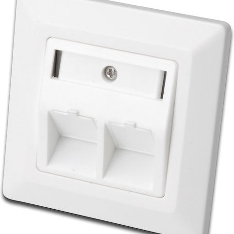 Digitus Μετώπη Πρίζας Δικτύου-Τηλεφώνου Πρόσοψη Πρίζας Διπλή 80x80mm Χωρίς Keystone σε Λευκό Χρώμα DN-93801-1