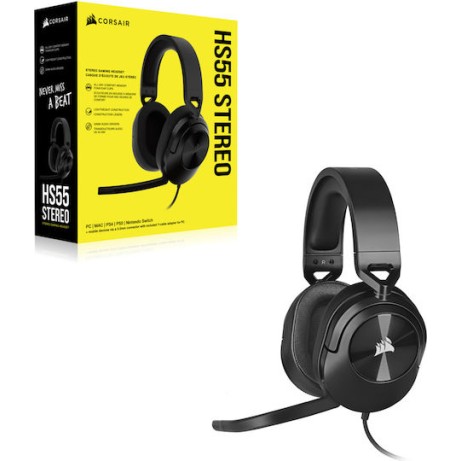 Corsair HS55 Stereo Over Ear Gaming Headset με σύνδεση 3.5mm Carbon