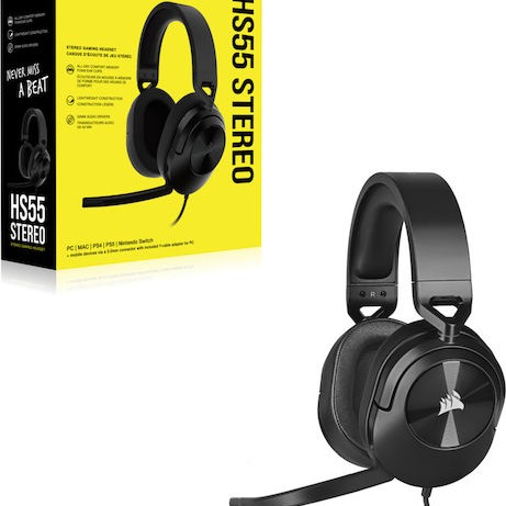 Corsair HS55 Stereo Over Ear Gaming Headset με σύνδεση 3.5mm Carbon