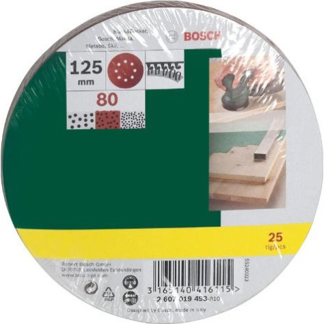 Bosch Φύλλο Λείανσης Έκκεντρου Τριβείου K80 με Τρύπες 125x125mm Σετ 25τμχ