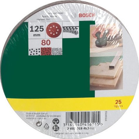 Bosch Φύλλο Λείανσης Έκκεντρου Τριβείου K80 με Τρύπες 125x125mm Σετ 25τμχ