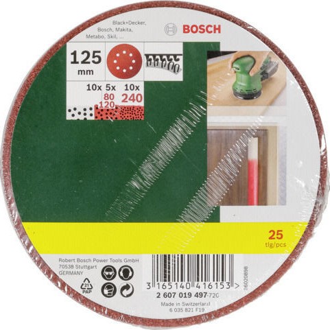 Bosch Φύλλο Λείανσης Έκκεντρου Τριβείου K120 / K240 / K80 125x125mm Σετ 25τμχ