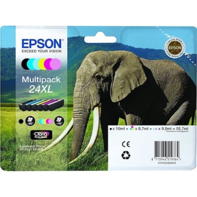 Epson 24XL Γνήσιο Πακέτο 6 Μελανιών Εκτυπωτή InkJet Ανοιχτό Κυανό / Ανοιχτό Ματζέντα / Κίτρινο / Κυανό / Ματζέντα / Μαύρο (C13T24384011 C13T24384010)