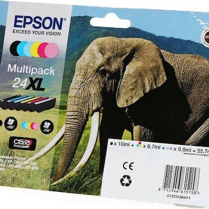 Epson 24XL Γνήσιο Πακέτο 6 Μελανιών Εκτυπωτή InkJet Ανοιχτό Κυανό / Ανοιχτό Ματζέντα / Κίτρινο / Κυανό / Ματζέντα / Μαύρο (C13T24384011 C13T24384010)
