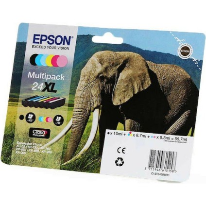 Epson 24XL Γνήσιο Πακέτο 6 Μελανιών Εκτυπωτή InkJet Ανοιχτό Κυανό / Ανοιχτό Ματζέντα / Κίτρινο / Κυανό / Ματζέντα / Μαύρο (C13T24384011 C13T24384010)