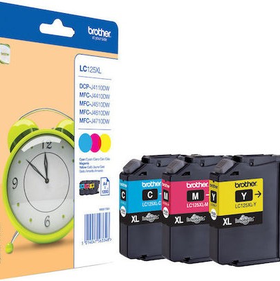 Brother LC125XL Γνήσιο Πακέτο 3 Μελανιών Εκτυπωτή InkJet Κίτρινο / Κυανό / Ματζέντα (LC-125XLRBWBP)