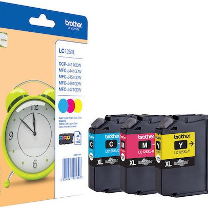 Brother LC125XL Γνήσιο Πακέτο 3 Μελανιών Εκτυπωτή InkJet Κίτρινο / Κυανό / Ματζέντα (LC-125XLRBWBP)