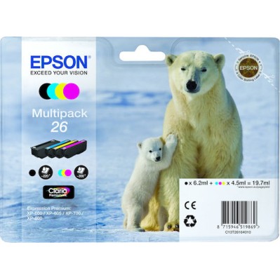 Epson 26 Γνήσιο Πακέτο 4 Μελανιών Εκτυπωτή InkJet Κίτρινο / Κυανό / Ματζέντα / Μαύρο (C13T26164010)