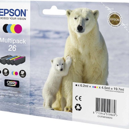 Epson 26 Γνήσιο Πακέτο 4 Μελανιών Εκτυπωτή InkJet Κίτρινο / Κυανό / Ματζέντα / Μαύρο (C13T26164010)