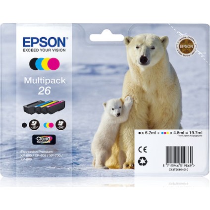 Epson 26 Γνήσιο Πακέτο 4 Μελανιών Εκτυπωτή InkJet Κίτρινο / Κυανό / Ματζέντα / Μαύρο (C13T26164010)